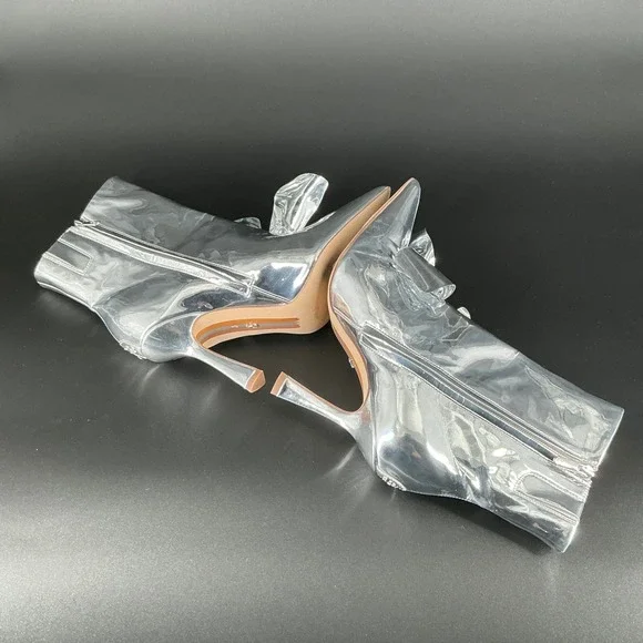 Sam Edelman Size 8 Silver Metallic Pointed Esmae Ankle Bootie Bow Stiletto Boots